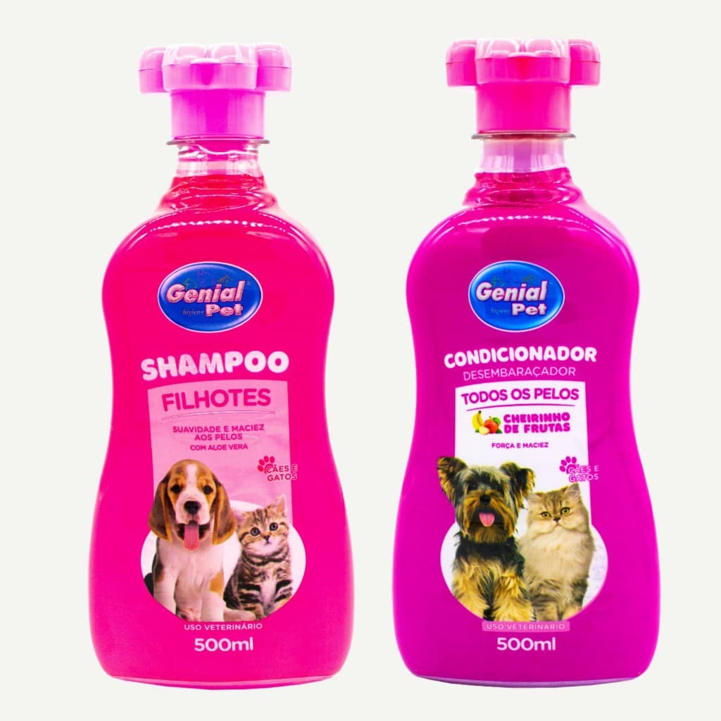 Kit Shampoo Filhotes + Condicionador Desembaraçador de Pelos para Cães e Gatos Genial Pet