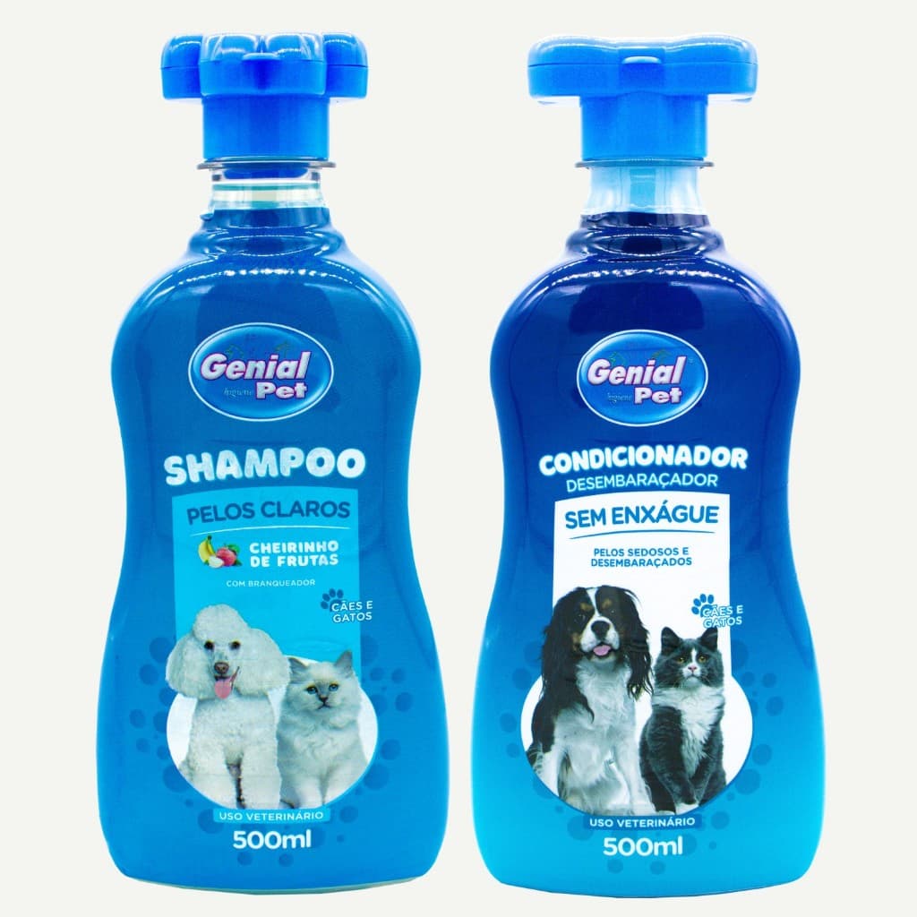 Kit shampoo Pelos Claros + Condicionador Desembaraçador Sem Enxague Para Cachorro e Gato Genial Pet