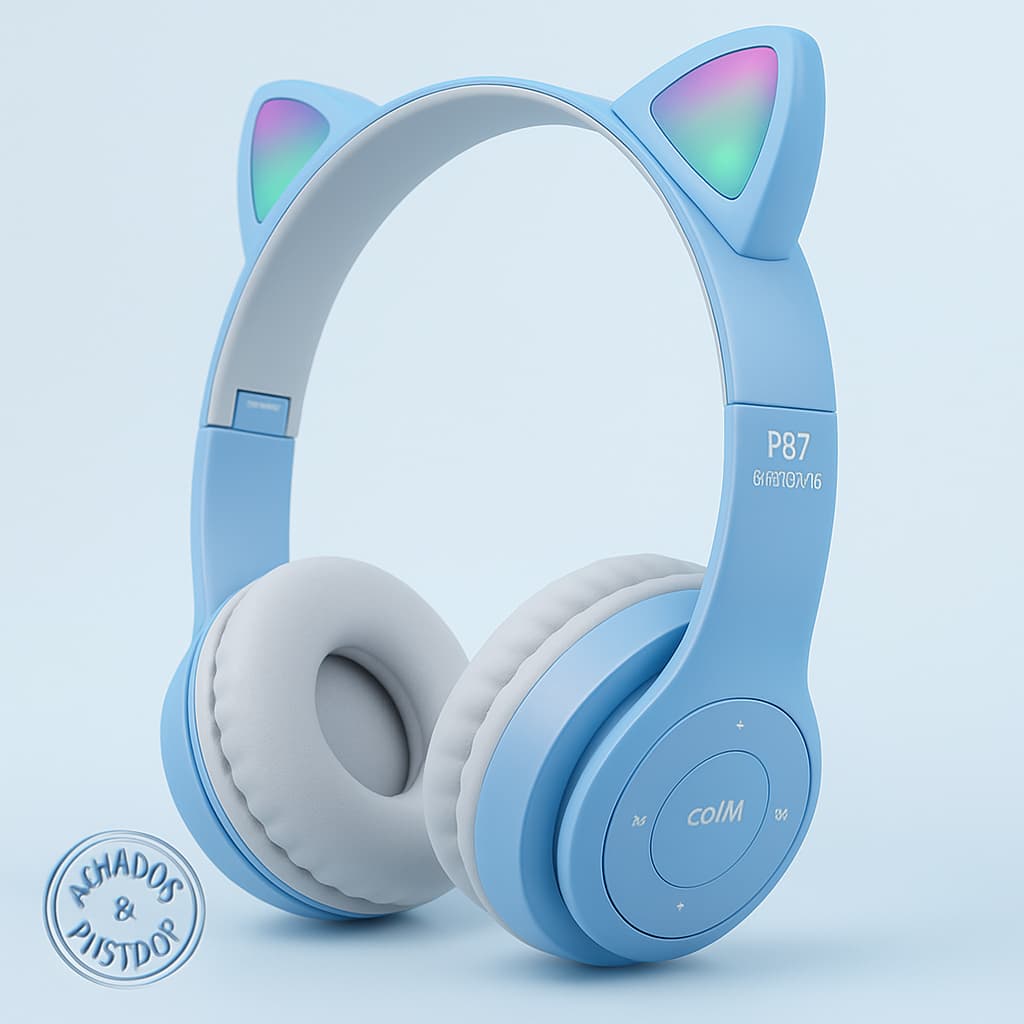 Fones de ouvido com orelha de gato com LED sem fio Bluetooth para gatinhos