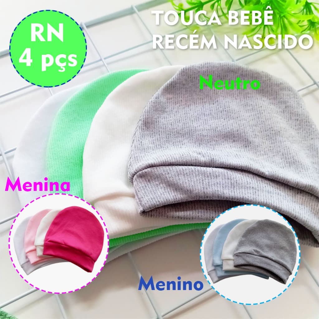 Kit 4 pçs Touca de Bebê Menino Menina Bebe Recém Nascido Presente Enxoval Maternidade