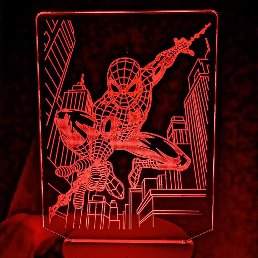 Abajur Luminária Homem Aranha Herói Marvel qeek Led 3D Ac0214 Presente Criativo para menino Luz Noturna Quarto infantil