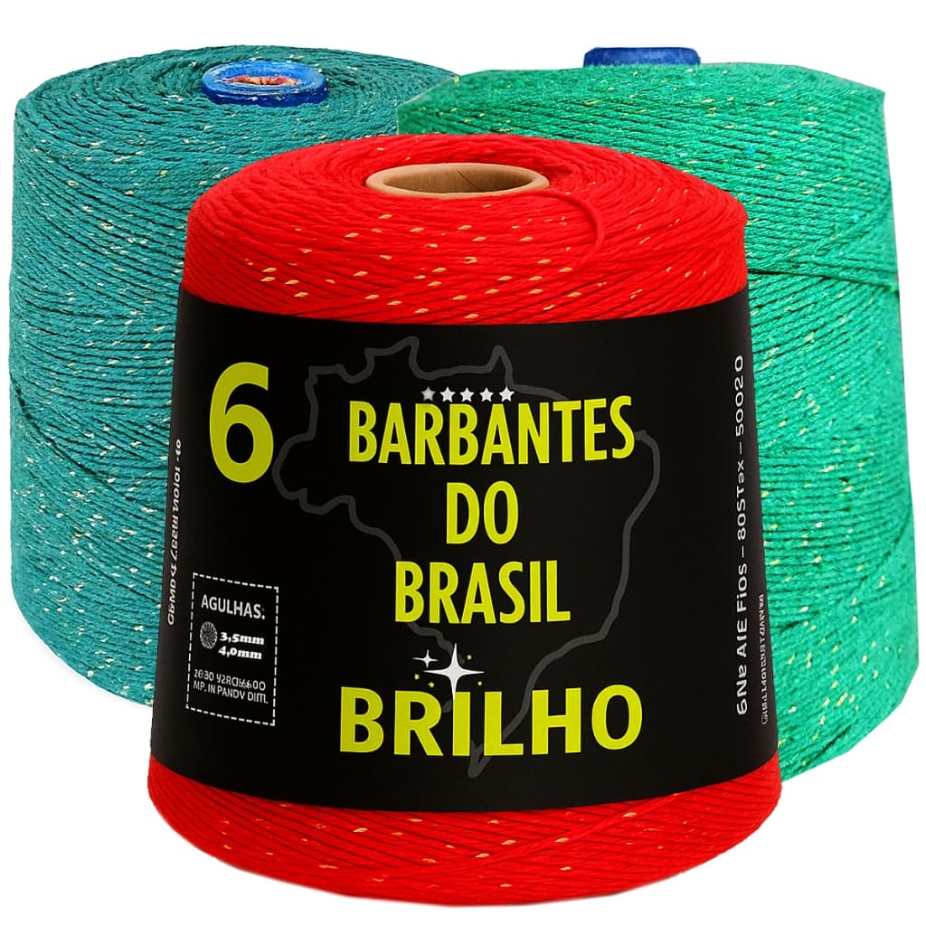 Linha Barbante para Crochê com Brilho Dourado ou Prateado 1kg Numero 6