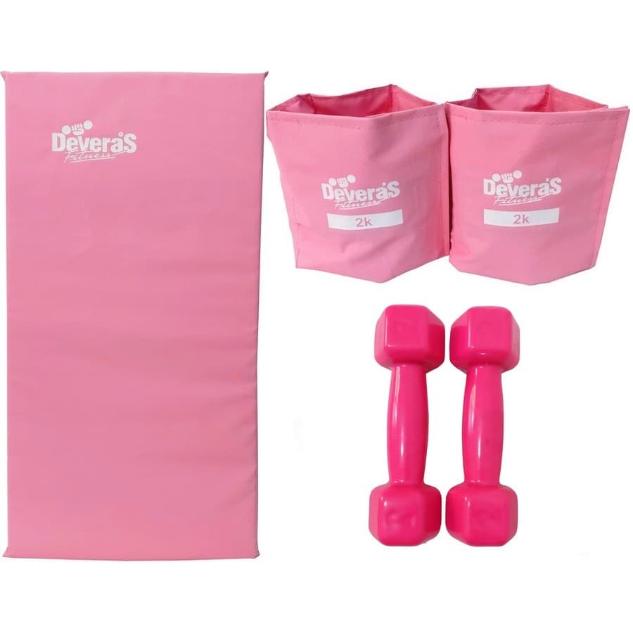 Kit halter emborrachado 2 kg peso academia + tornozeleira peso 2 kg + colchonete academia