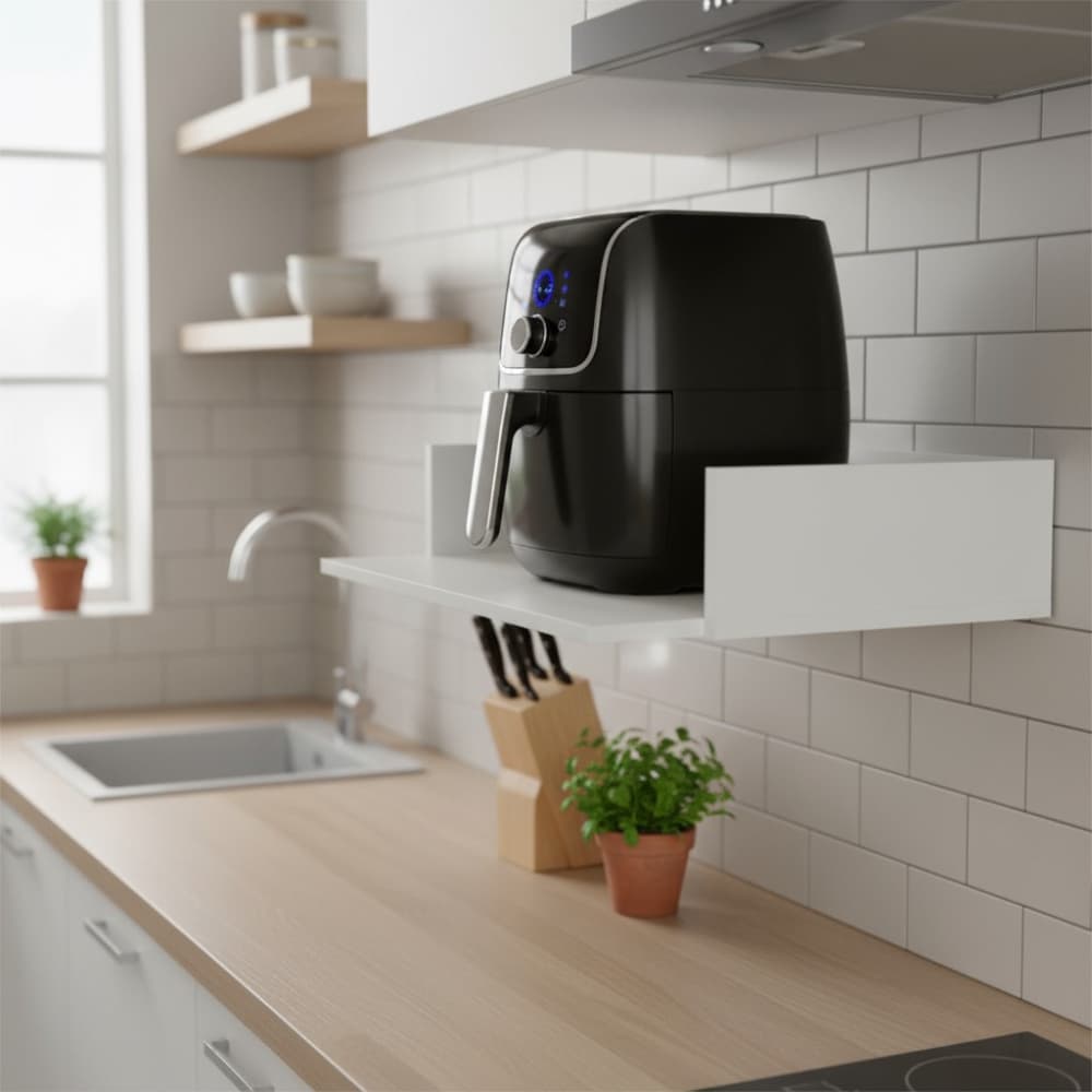 Prateleira Organizadora Parede Microondas Air Fryer Forno Impressora Suspenso Cozinha Branco MDF
