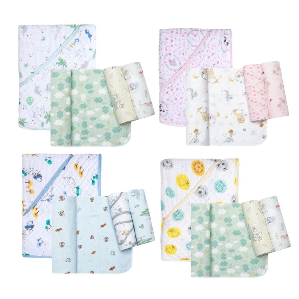 Kit Enxoval 1 Toalha Fralda e 3 Cueiro Flanelado Bebe 100% Algodão luxo Menina Menino Banho Recém-nascido Maternidade