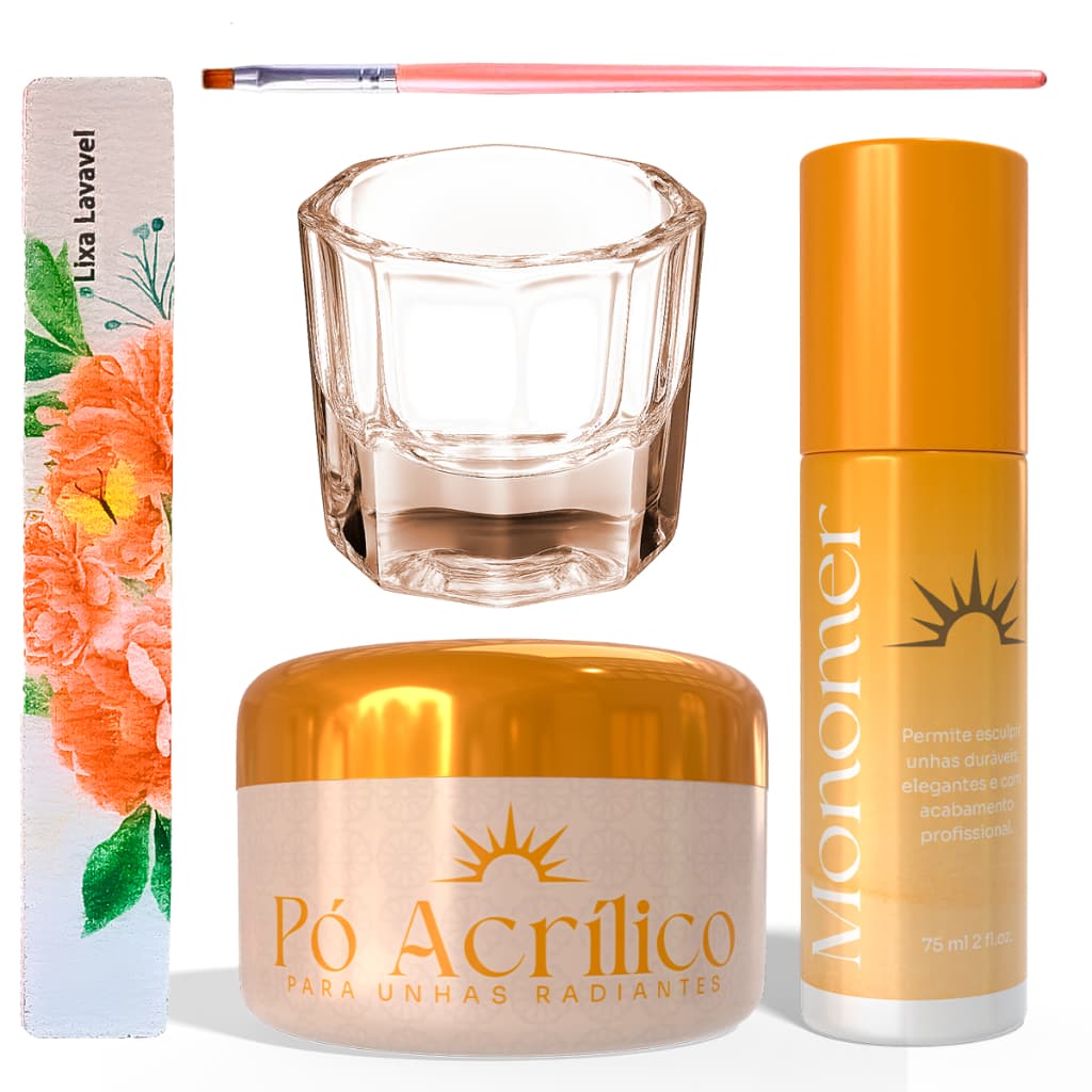Kit Completo para Alongamento Acrigel com Monomer Pó Acrílico e Acessórios