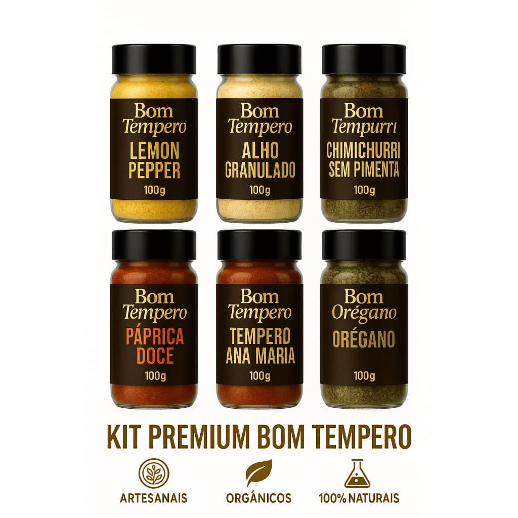 Kit Premium Bom Tempero – 6 Temperos Naturais Artesanais com Sal de Mossoró