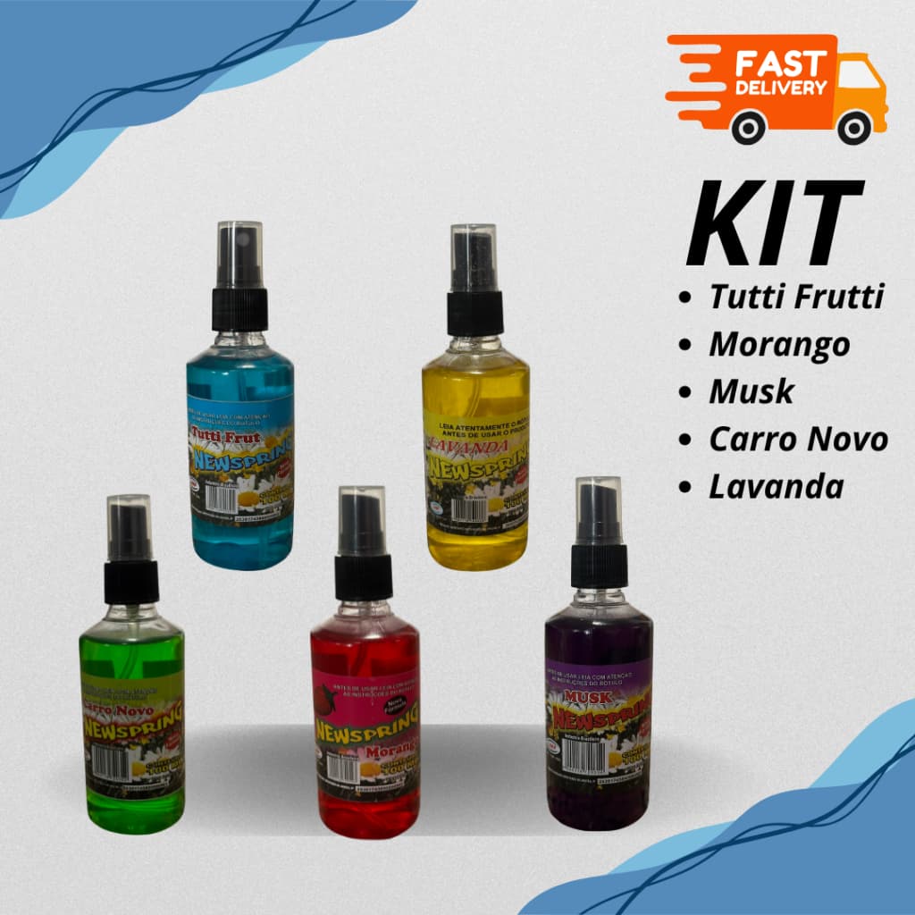 Kit 5 Cheirinho CARRO NOVO - MORANGO Spray Automotivo para Carro Aromatizante de Qualidade Concentrado NEWSPRING