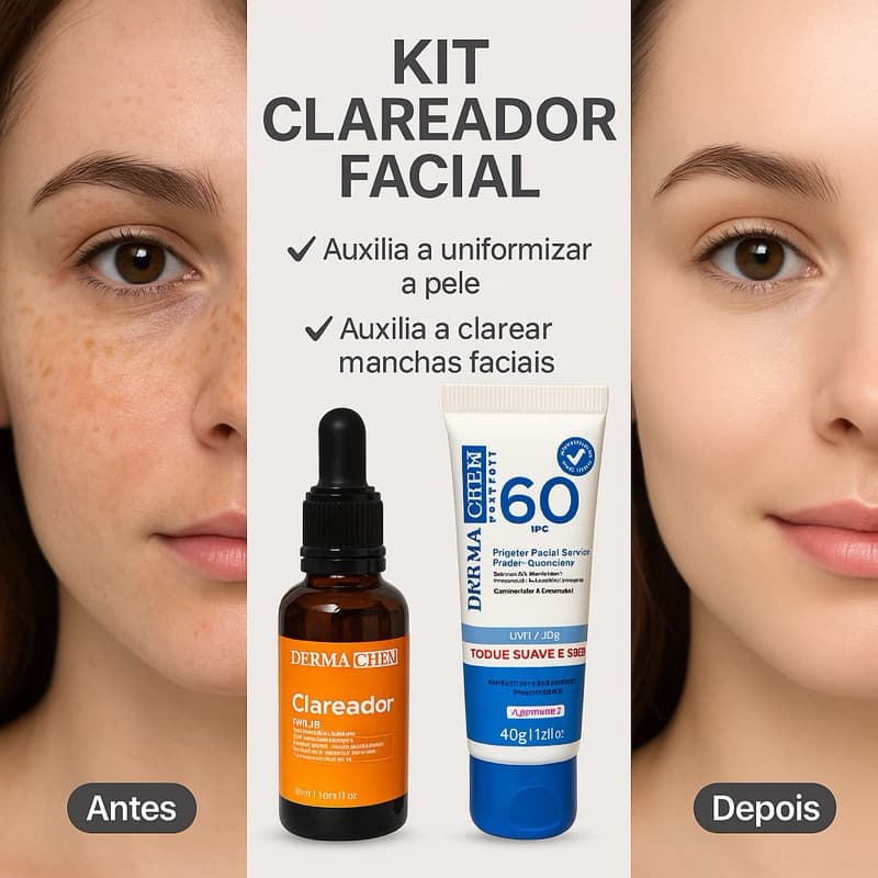 kit clareador +protetor solar sem cor clareia melasma e manchas escuras no rosto uniformizando o tom da pele facial