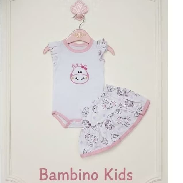 Conjunto bebê menina Saia poá e body bebê menina manga curta Malha Girafa Feminino Estilo Conjunto de bebê menina