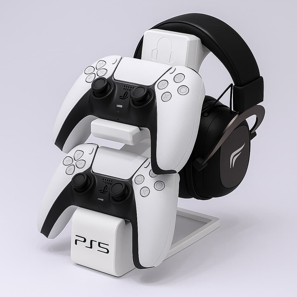 Suporte para 2 controles Playstation PS5 e Fone de ouvido HeadSet HeadPhone Video Game Gamer