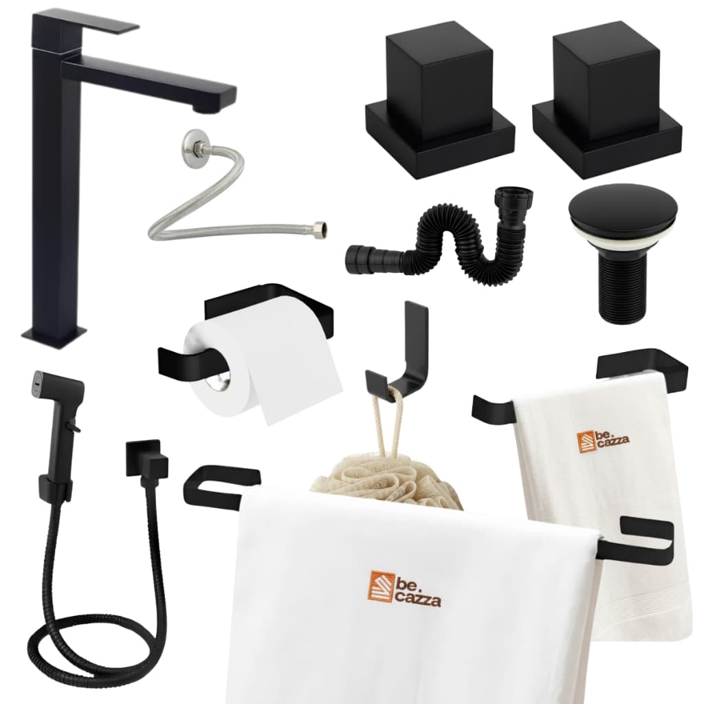 Kit Acessórios Banheiro Completo + Torneira Bica Alta + Kit Instalação e Acabamento Deca + Ducha