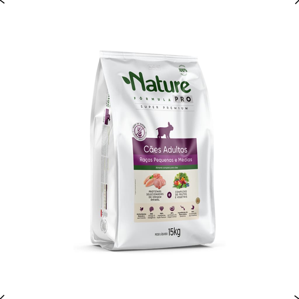 RAÇÃO NATURE PRO ADULTO RAÇA PEQUENA E MEDIA 15KG