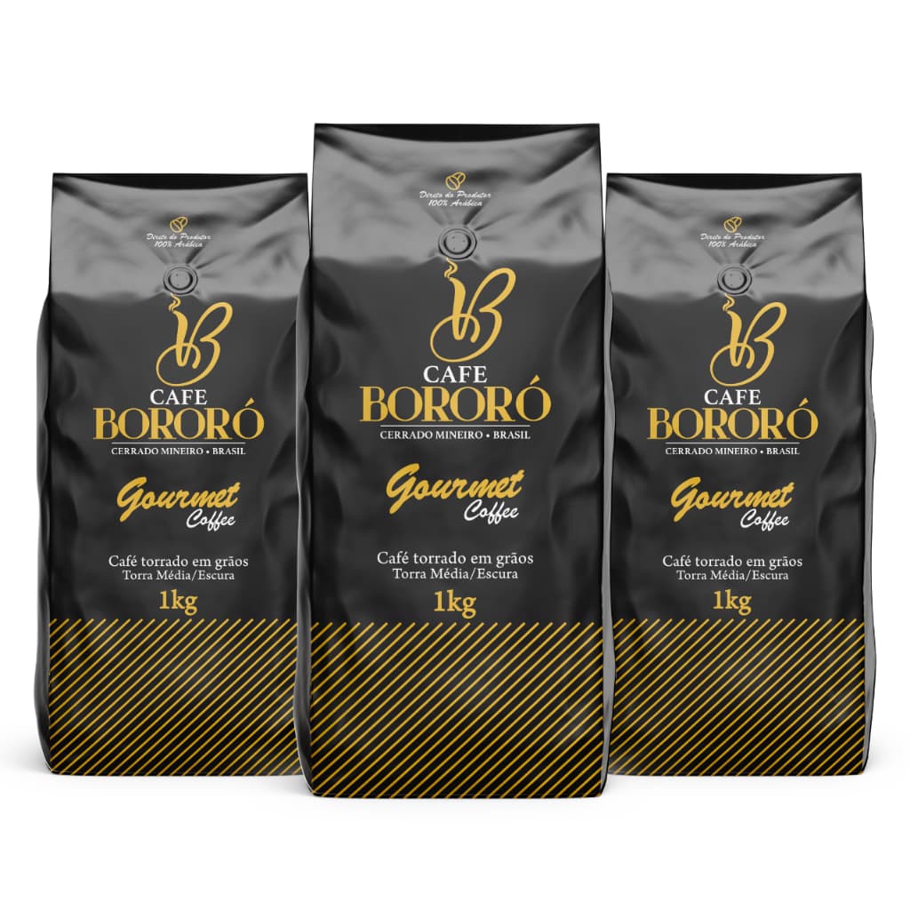 Kit 3 Kg Café Gourmet Em Grãos 100% Arábica Torra Escura Café Bororó