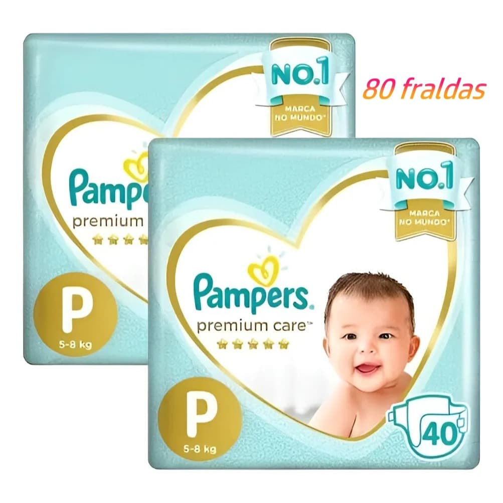 Pampers Premium Care P – 80 Fraldas (2 Pacotes de 40) até 8 kg