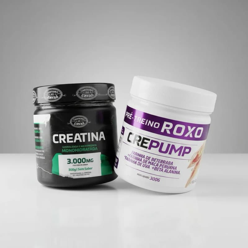kit pré treino crepump + creatina canteiro de ervas 300 gramas