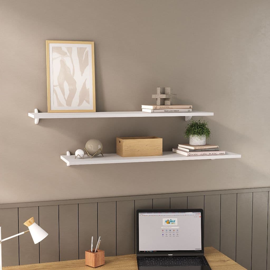Kit Jogo 3 Prateleiras De Livro De Parede 100% Madeira Branco 60 X 25 Suporte Porta Quadros