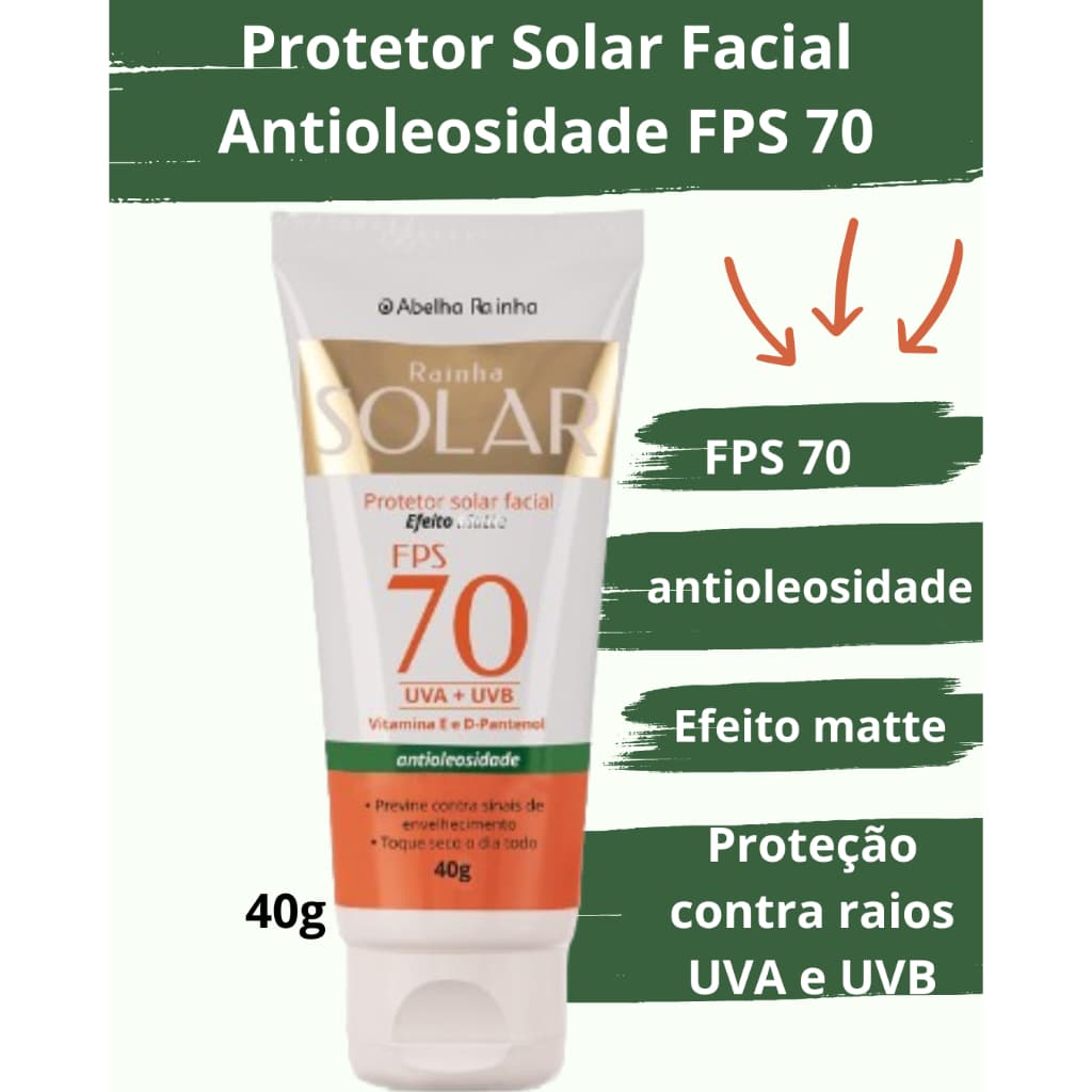 Protetor Solar Facial Antioleosidade FPS 70 Abelha Rainha