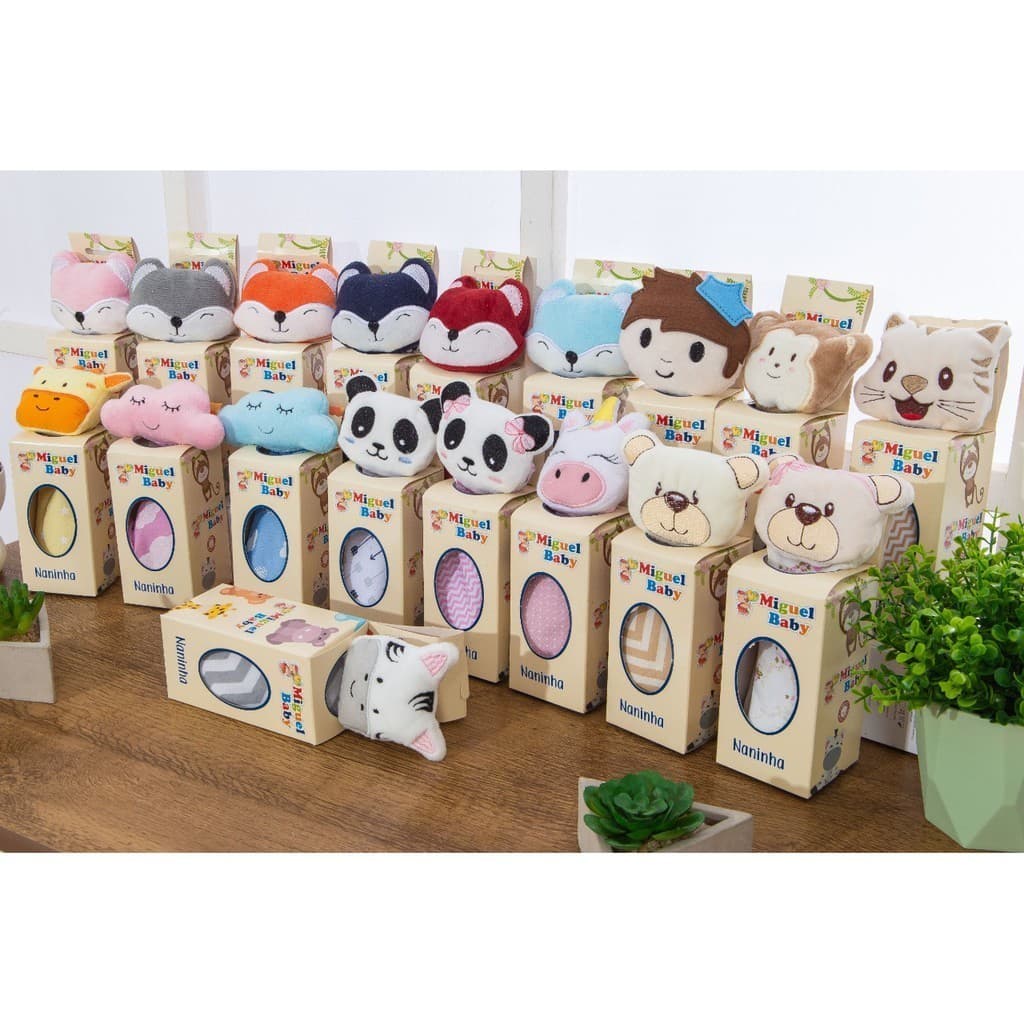 Kit 10 Unidades Naninha Bebê com Prendedor de Chupeta Bichinho Enxoval Maternidade Atacado Revenda Macio