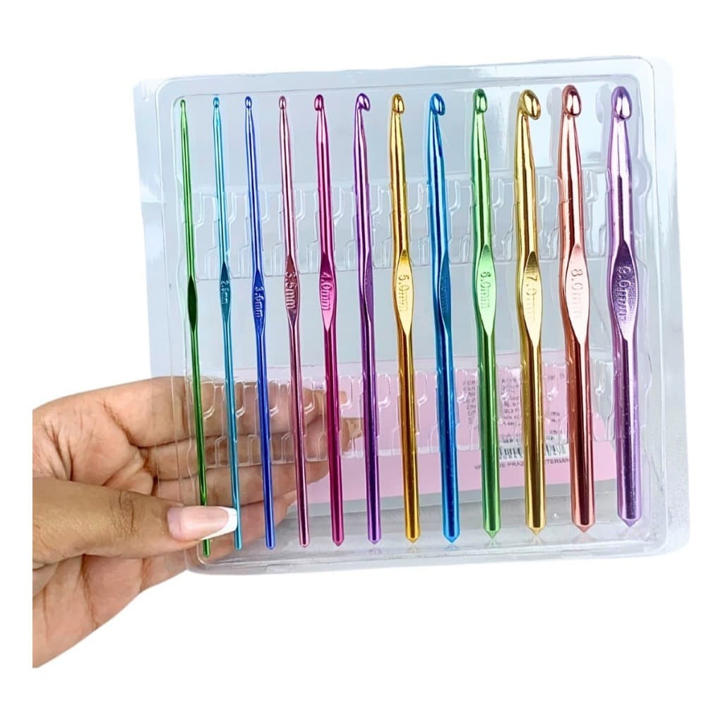 Kit Agulha Para Crochê De Alumínio Colorida Com 12 Unidades Kit Agulha Para Barbante da NYBC!
