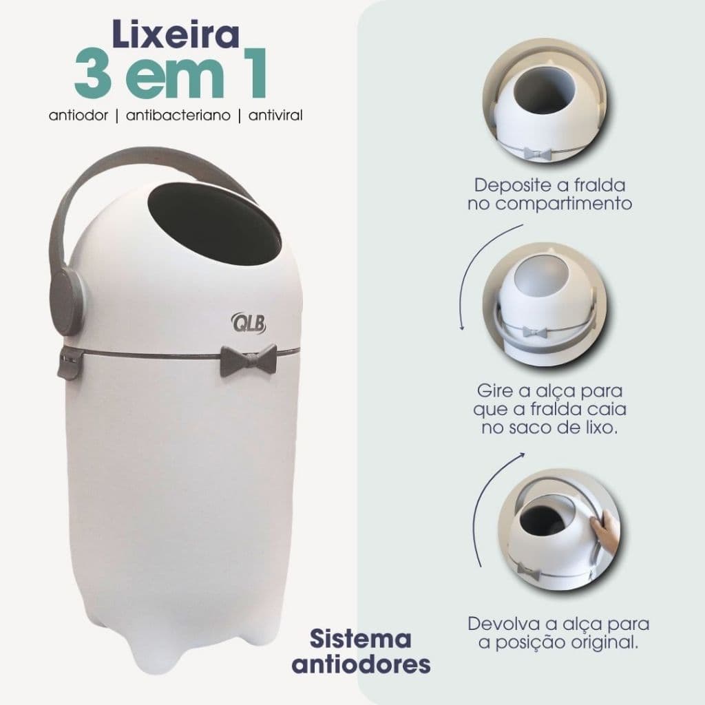 Lixeira Antiodor para Quarto do Bebê, Fraldas, Banheiro e Pets – Tampa Seladora