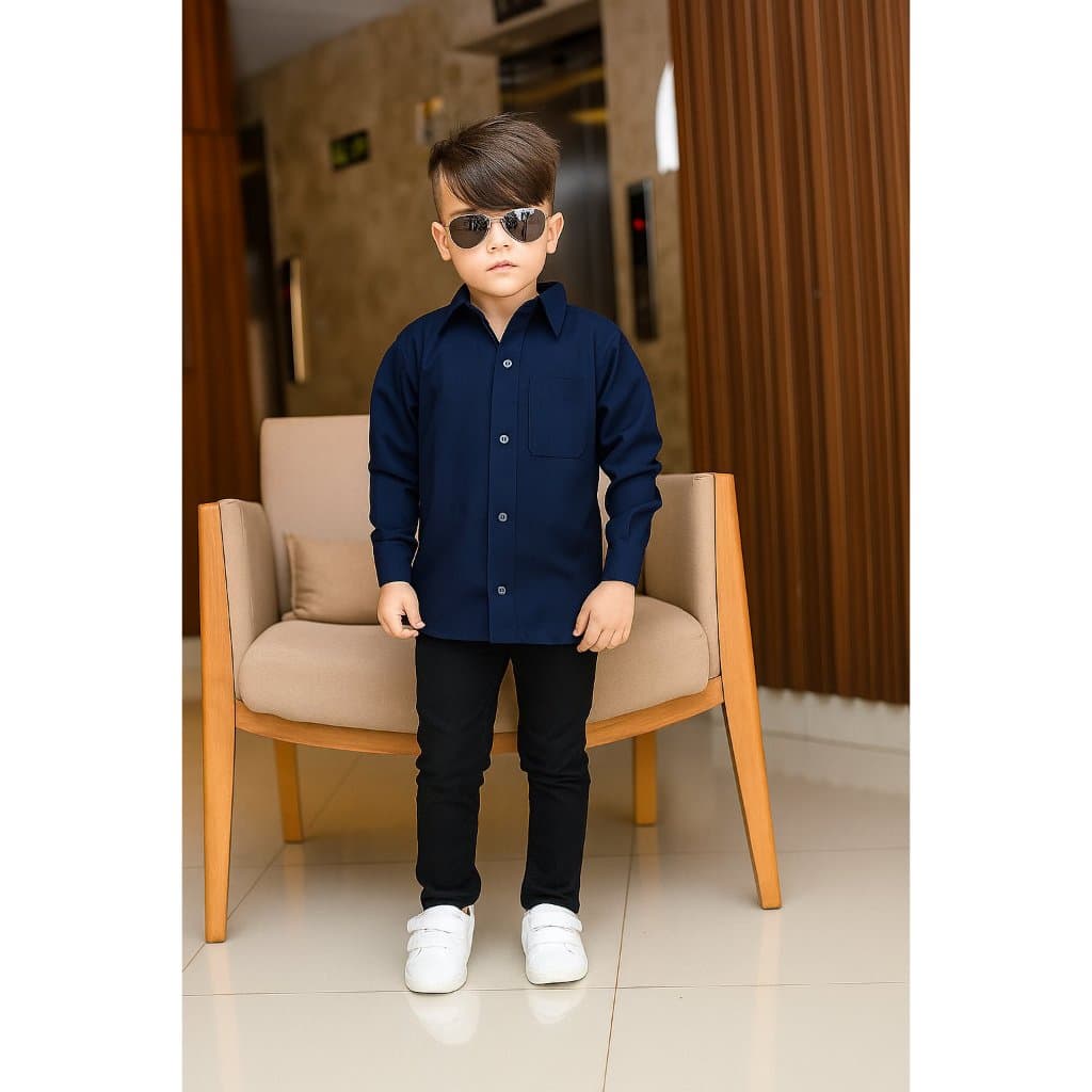 Camisa Social Polo Slim Infantil Para Meninos Batizado e Festa