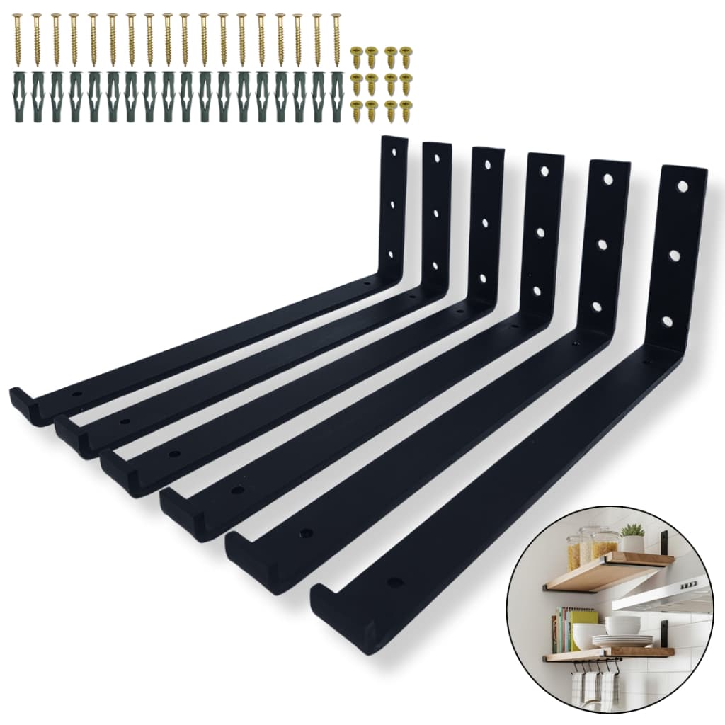 Kit 6 Suportes De Parede 30cm Mão Francesa Para Prateleira Suspensa Acabamento Embutido Aço Robusto