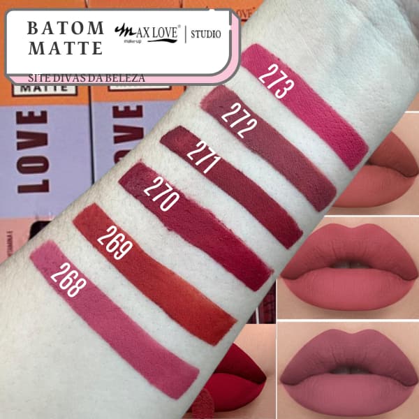 Batom Matte Max Love 48 Horas Liquido Com Ácido Hialurônico Não Transfere Longa Duração 268 ao 273