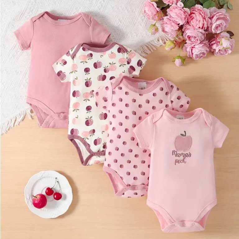 kit 4 Peças Bebê - 3 Body (Manga Curta ou regata) Menino ou Menina Enxoval e Maternidade Verão Kit Sortidos 100% Algodão