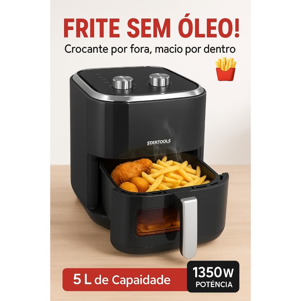 Fritadeira Eletrica Air Fryer Sem Oleo 5 Litros Preto Alta Performance Cozinha Saudavel Rapida