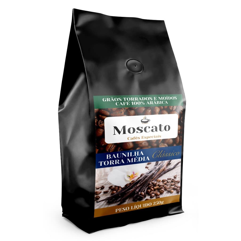 Kit Café Moscato em Grãos Aromatizados sabores Baunilha, Caramelo e Mel || Torra Média 250g cada