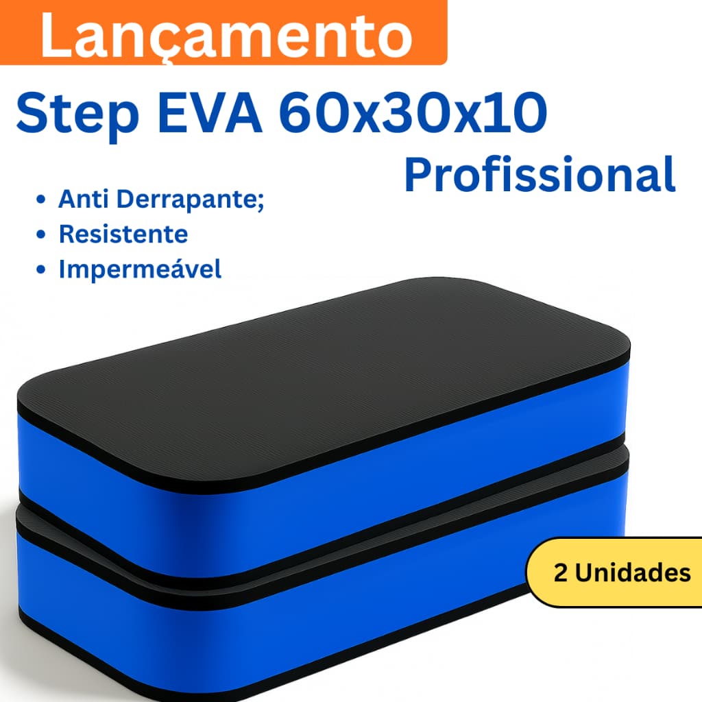 KIT 2 Step de Academia em EVA 60x30x10cm Azul para Treino Funcional, Exercícios Aeróbicos, Crossfit, Musculação