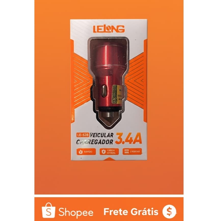 Carregador Veicular USB Duplo 3.4A Rápido e Estável (Modelo LE-528)