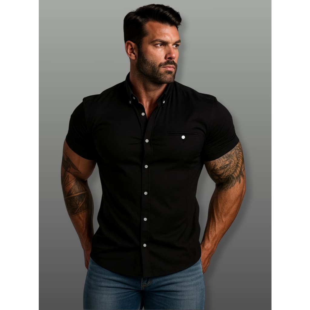Camisa Social Masculina Slim Fit Manga Curta Com Elastano Camisa Premium Gola Italiana