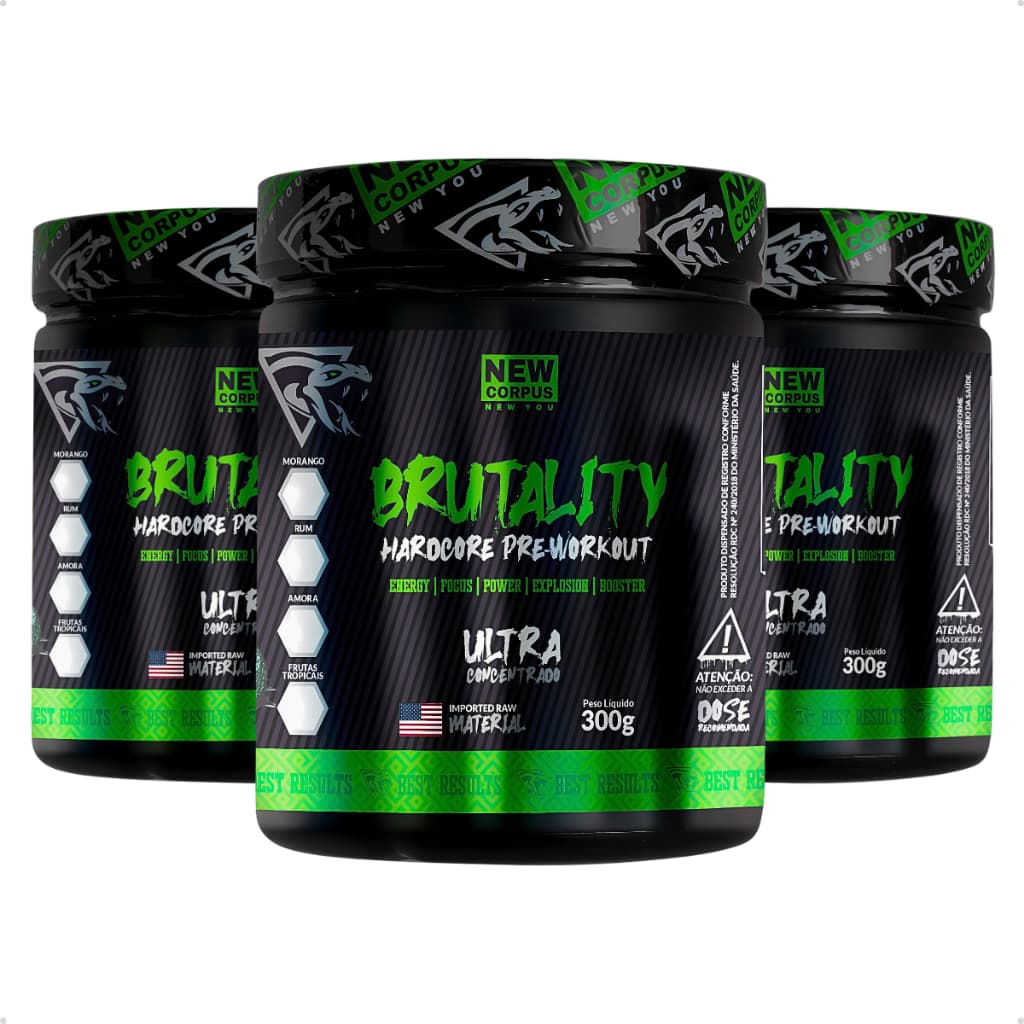 Kit 3x Brutality Pré Treino Workout 300g Sabores New Corpus