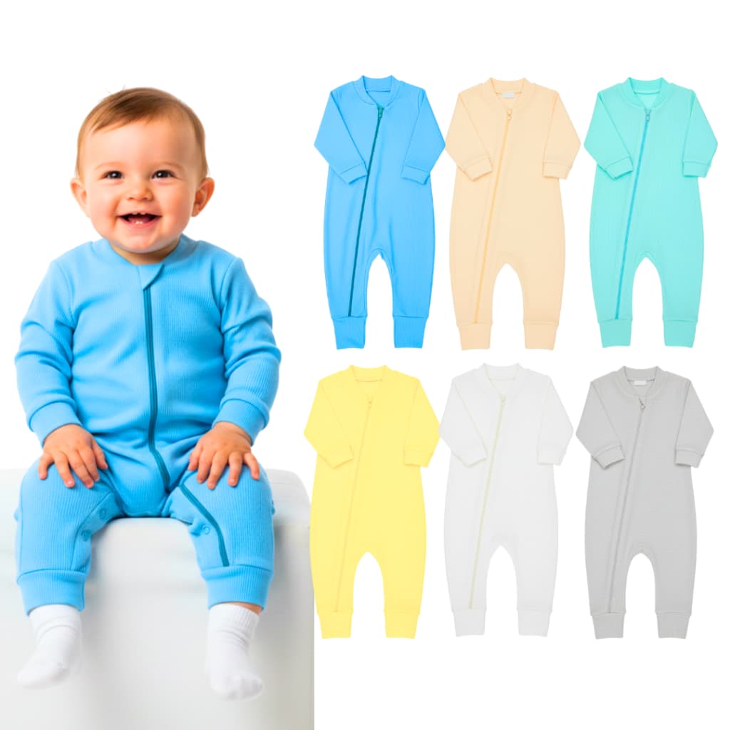 KIT 2 OU 3 MACACÃO CANELADO OU SUEDINE VIRA PÉ COM ZÍPER PARA BEBÊ MENINO ENXOVAL DE BEBÊ