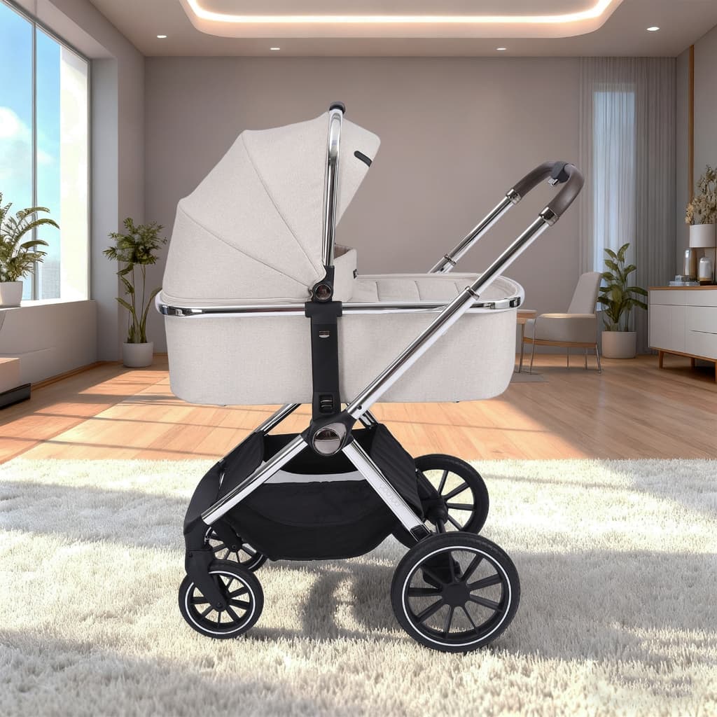 Carrinho de Bebê 4 em 1 Alta Visão Luxo – Moisés + Assento Reclinável + Bebê Conforto + Mochila Maternidade