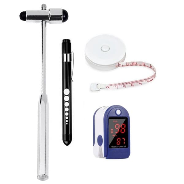 Kit Trena 1,5cm + Martelo Buck Inox + Oxímetro Dedo + Lanterna LED | Saúde/Fisioterapia/Enfermagem