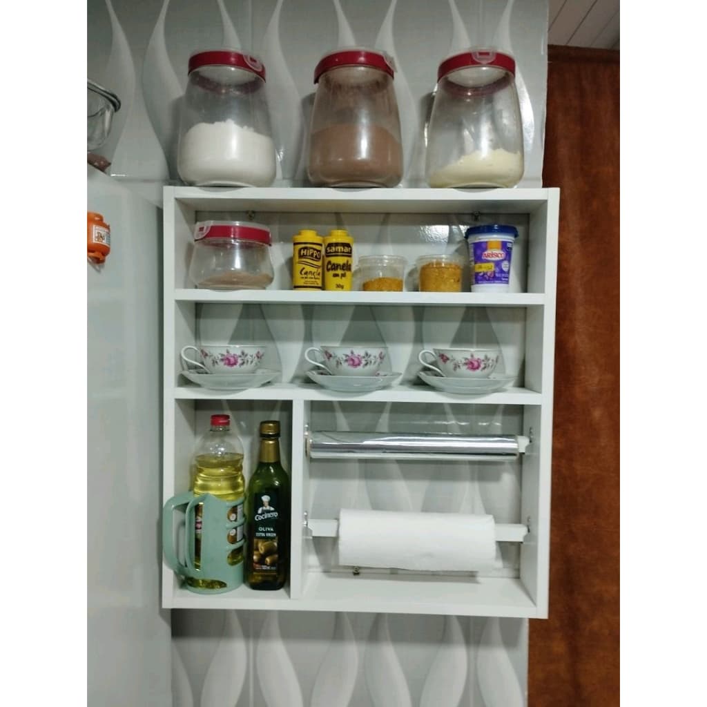 Nicho Porta Tempero Em MDF Branco Enviamos Montado Prateleira de Parede Multiuso para Cozinha – Organizador de Temperos