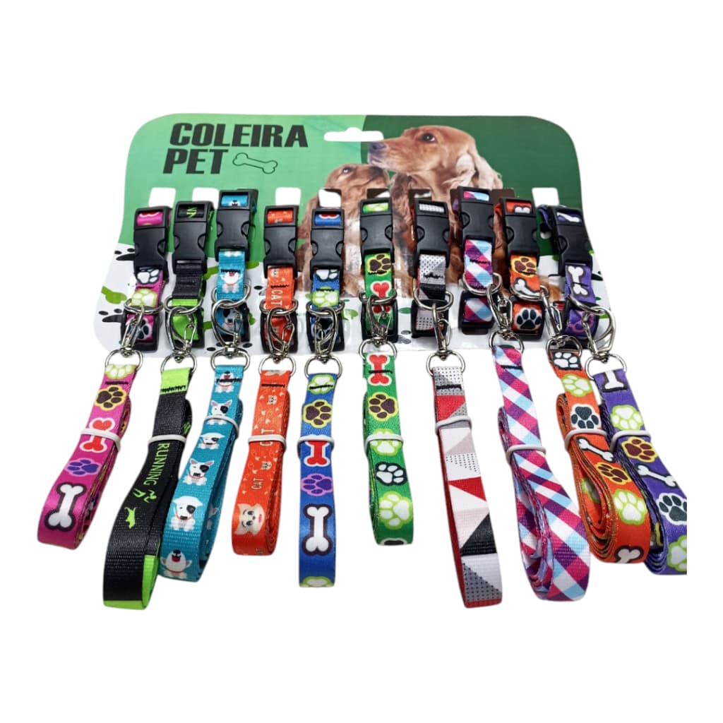kit 10 coleiras com 10 guias cachorro e gato, kit coleira pet,produtos pet revenda, kit pet shop