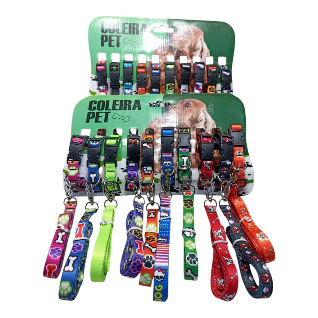 KIT 2 CARTELA COLEIRA COM GUIA PET CARTELA COM 10 COLEIRAS E GUIAS PARA CAES E GATOS KIT COLEIRINHA