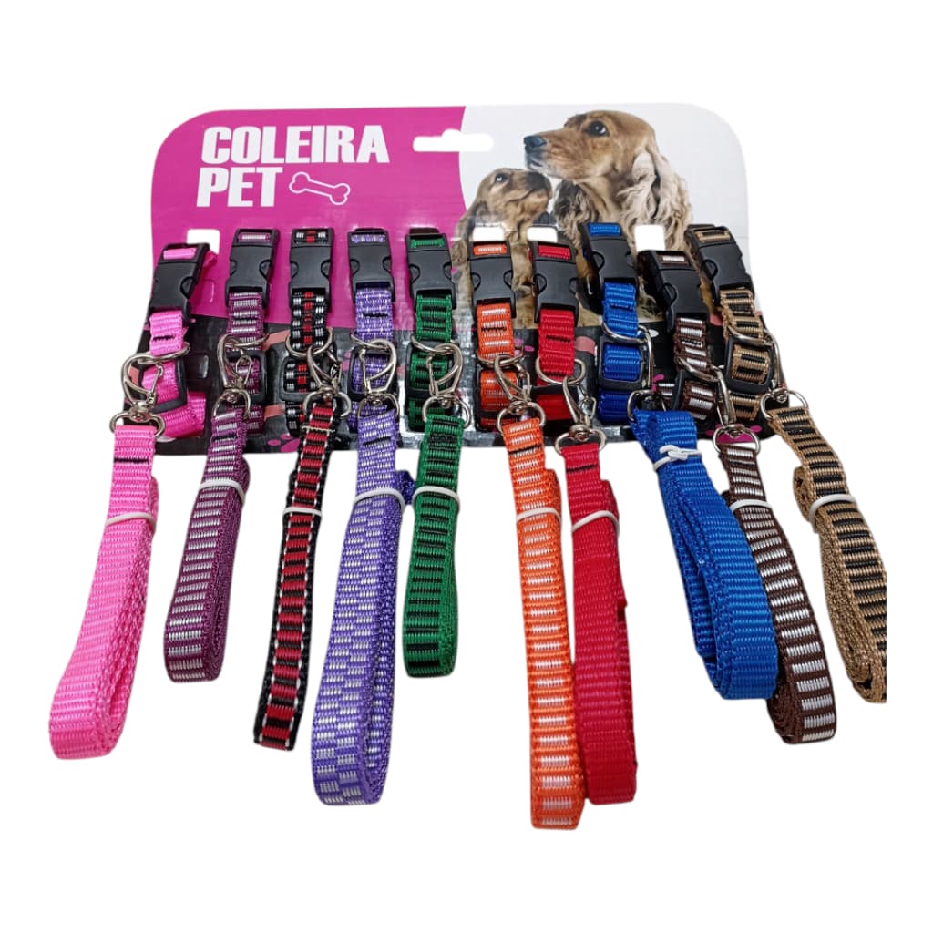 KIT CARTELA COLEIRAS PARA CAES E GATOS CARTELA COM 10 COLEIRAS E 10 GUIAS