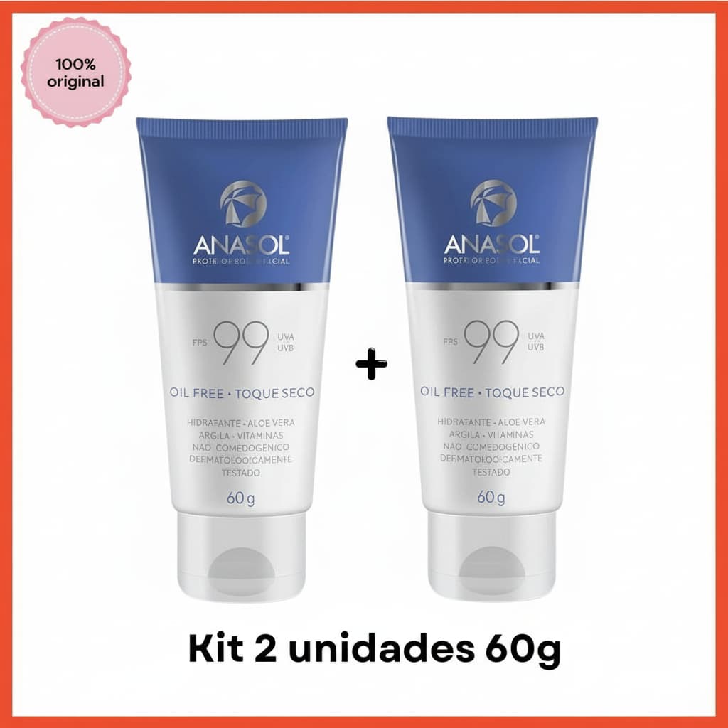 Kit 2 Anasol Protetor Solar Facial FPS 99 Toque Seco 60g - Vegano
