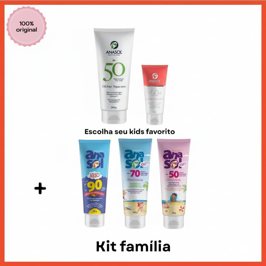 Kit Anasol Família 1 Protetor Corporal 200gr + 1 Protetor Facial 60gr +1 Protetor Kids 100gr