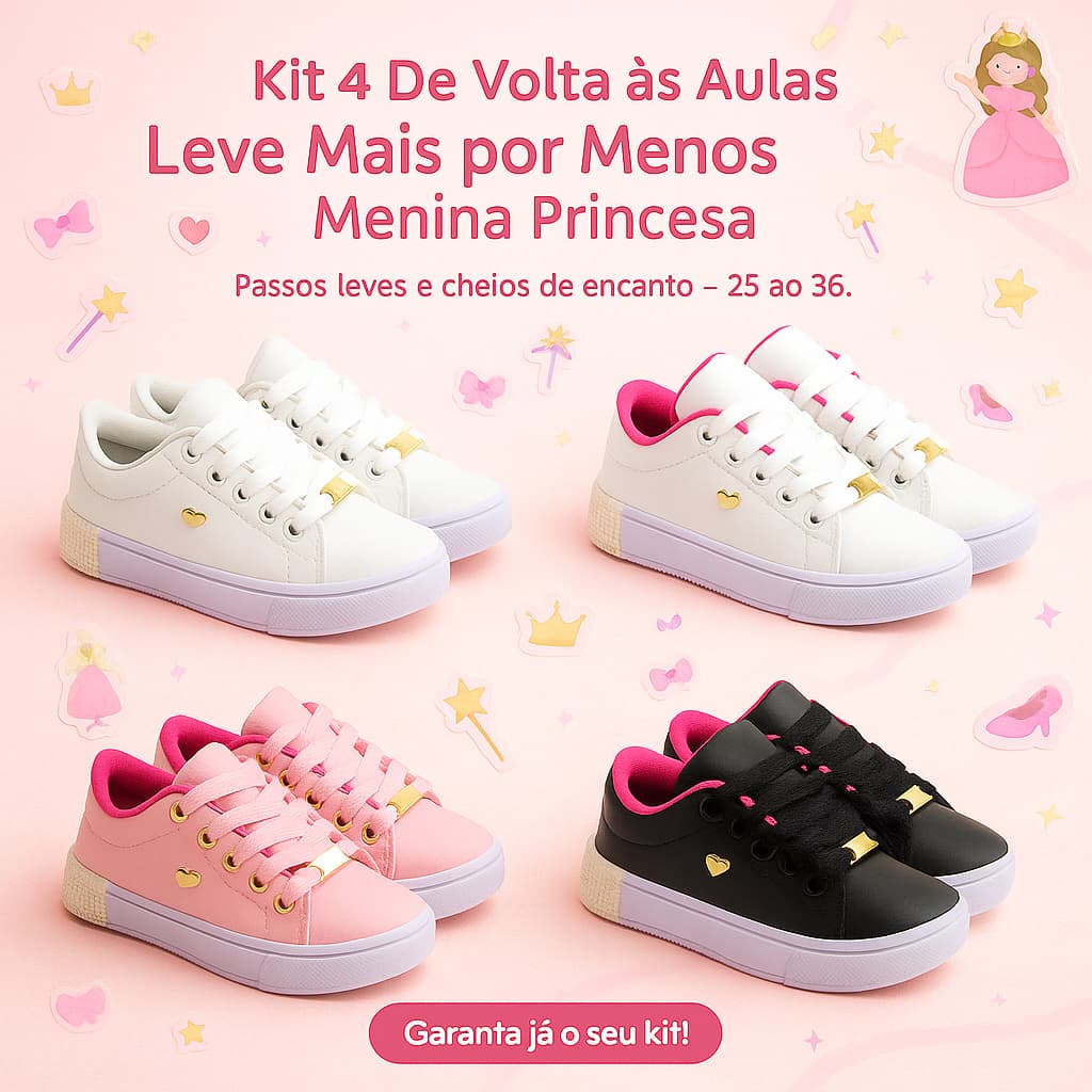 Kit 4 Tênis Volta ás Aulas De Menina - Confortável, Passos Leves e Cheios de Encantam | Envio Rápido