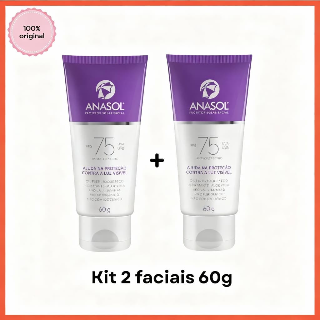 Kit 2 Anasol Protetor Solar Facial Toque Seco Oil Free FPS 75 60 g