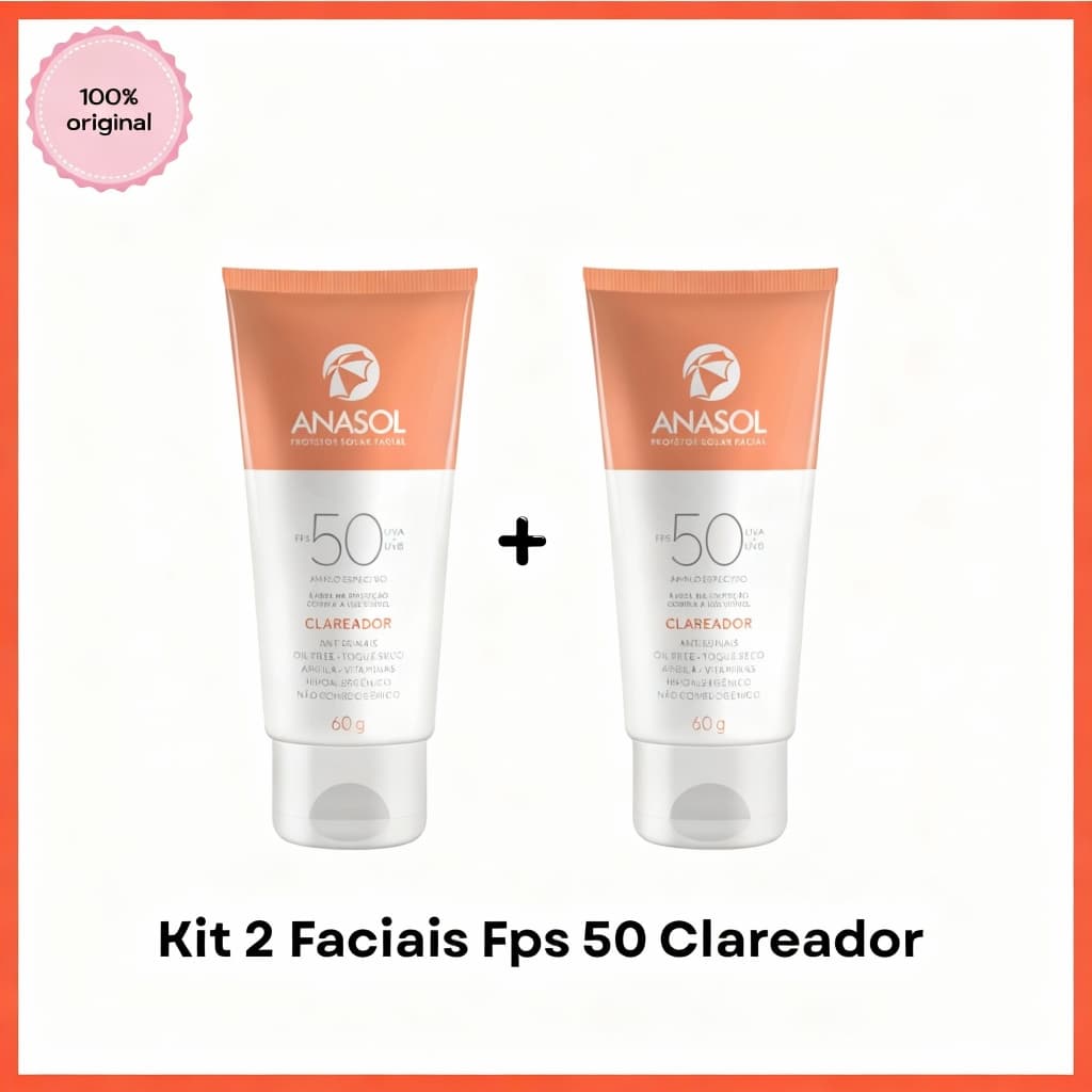 Kit 2 Protetor Solar Facial CLAREADOR Anasol FPS 50 Toque Seco Com Argila - 60g