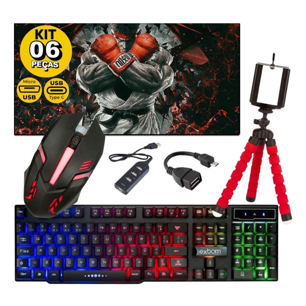Kit Mobilador Completo Com Teclado Semi Mecanico Mouse Led RGB