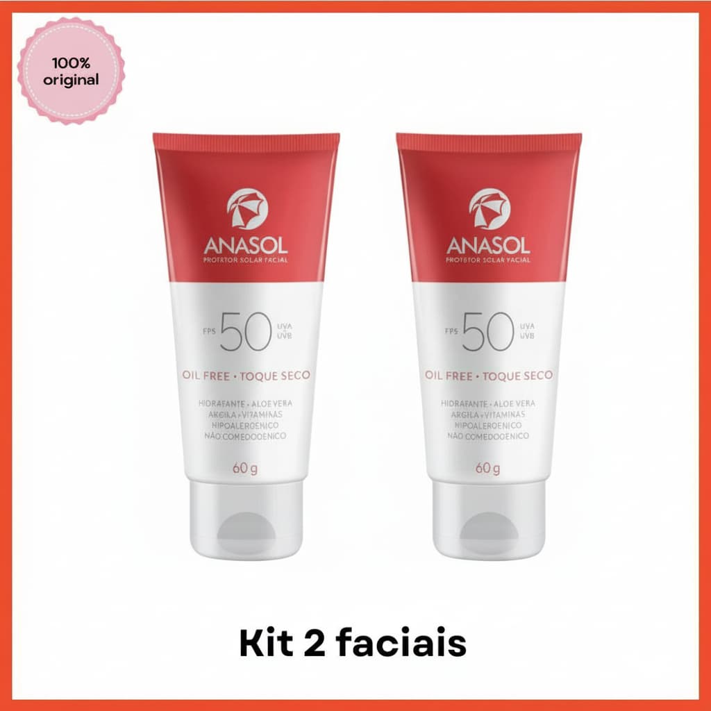 Kit 2 Protetor facial Solar Facial Anasol FPS 50 Toque Seco Com Argila - 60g