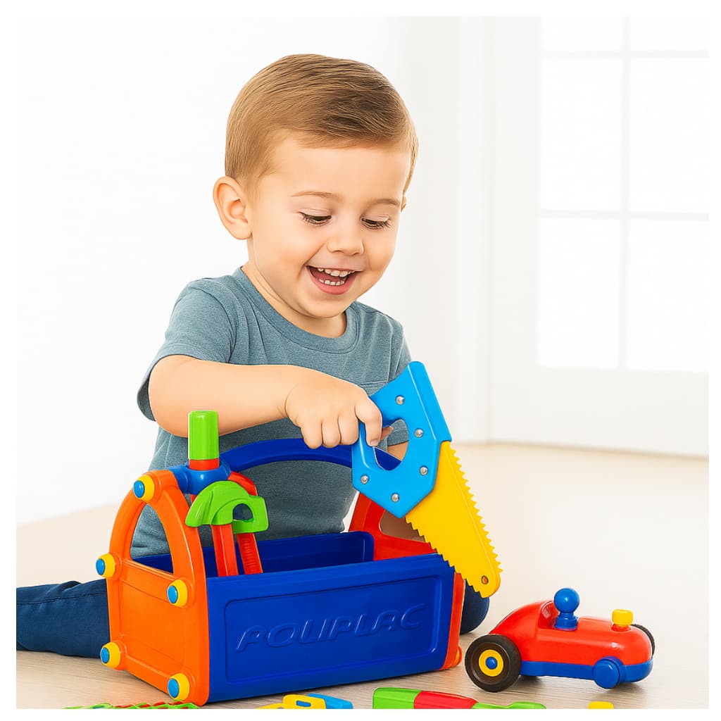 Maleta de Ferramentas Infantil Poliplac com Carrinho Parafusos Brinquedo Educativo Oficina Infantil
